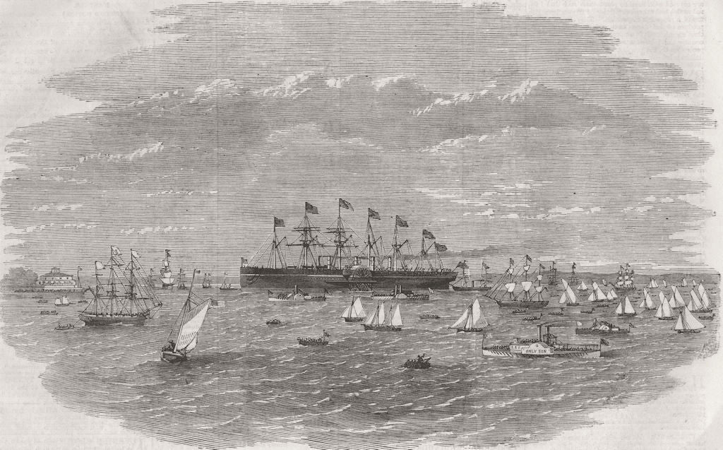 NEW YORK. 'Great Eastern' steam ship arrives in New York 1860 old print